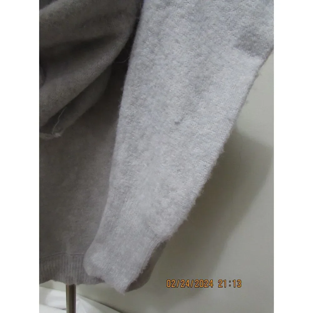 FREE PEOPLE SIZE S WOOL ALPACA BLEND HOODED PULL-ON SWEATER GRAY BUTTONS SOFT